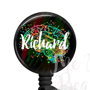 Custom Brain Badge Reel, Neuro Nurse Badge Reel, Personalized Retractable ID Badge Holder, Badge Clip, Neuro Gift, Name Badge Holder, ID Tag
