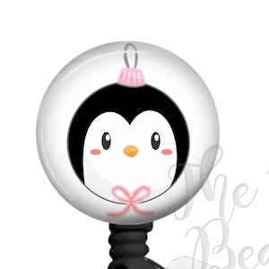 Christmas Nurse Badge Reel, Penguin Retractable ID Badge, Badge Clip, Lanyard, Badge Pull, Name Badge Holder, Stocking Stuffer, Christmas
