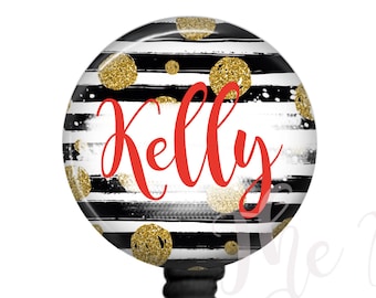 Gold Polka Dot Nurse Badge Reel, Personalized Name Badge Reel, Retractable ID Badge, ID Badge Holder, Customized Nurse Badge Clip, Name Tag