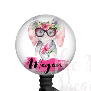 Nurse Badge Reel, Custom Elephant Retractable ID Holder, Cute Personalized Name Badge, Pretty ID Badge Clip, Name Tag Holder, Nurse Gift