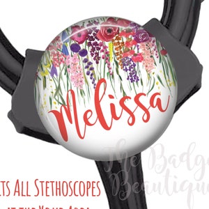 Floral Stethoscope ID Tag, Custom Nurse Stethoscope ID Holder, Personalized Stethoscope Name Badge, Steth Yoke ID Holder, Fits Littman Steth