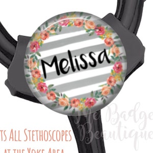 Floral Nurse Stethoscope ID Tag, Custom Stethoscope ID Holder, Personalized Stethoscope Name Badge, Steth Yoke ID Holder, Fits Littman Steth