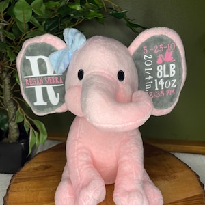 Birth Stat Elephant | Newborn Baby Gift | Baby Keepsake | Elephant Plushie | Baby Birth Stats Gift | Unique Monogram Baby Gift