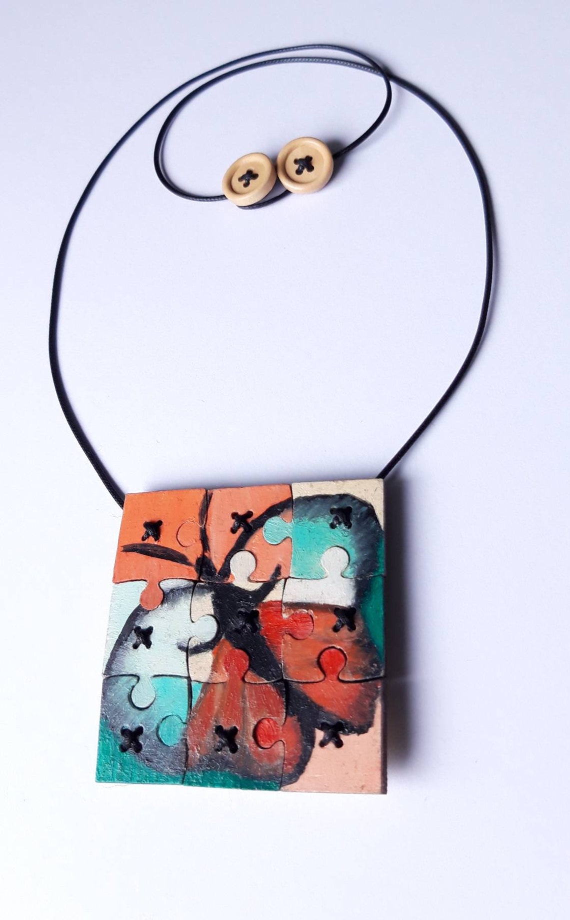 Jewelry Handmade / Puzzle Necklace / Wood Necklace/ Button Etsy