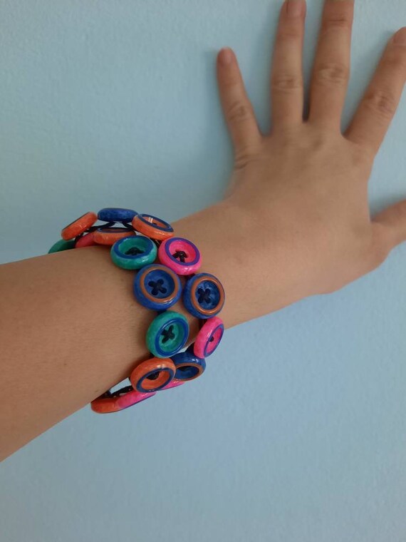 Handmade Multicolor Button Necklace, Adjustable Choker Bracelet - Etsy