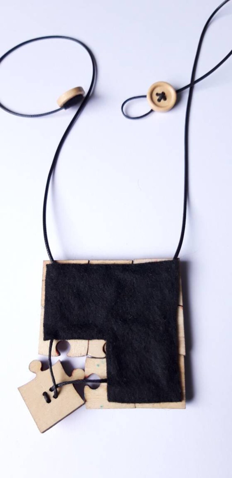 Jewelry Handmade / Puzzle Necklace / Wood Necklace/ Button Etsy