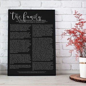 Family Proclamation Black, LDS Proclamation, Modern lds Print, lds poster, lds wall hangings, lds decor, mormon prints, lds wall decor
