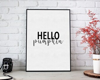 Fall Poster, Cute Fall Print, Fall Decor, Fall Print, Fall Lettering, Digital Download, Wall Hanging, Typography, Hello Pumpkin, Fall Sign