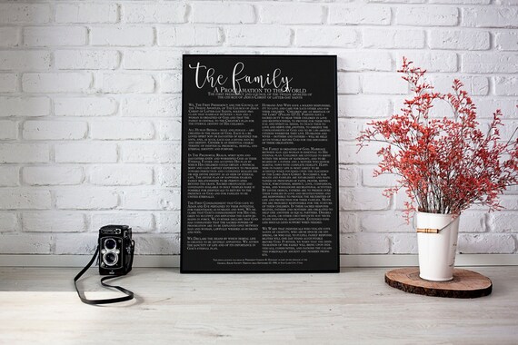 Family Proclamation Black, LDS Proclamation, Modern lds Print, lds poster, lds wall hangings, lds decor, mormon prints, lds wall decor