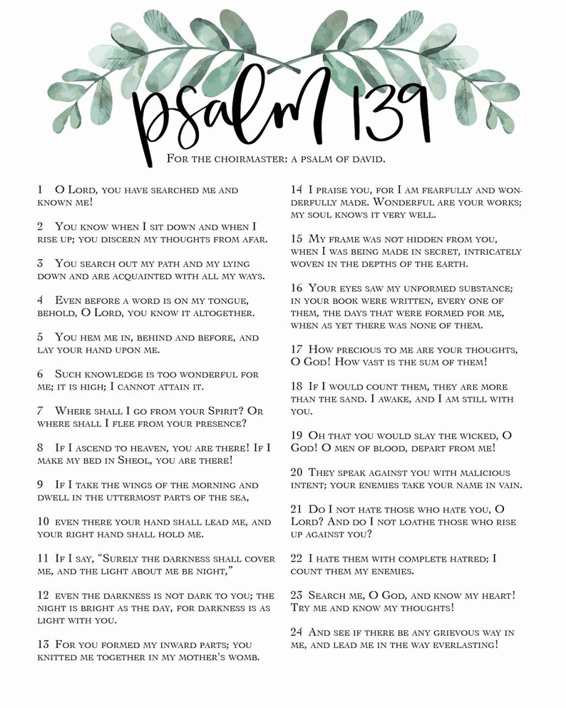 Psalm 139 Print ESV Translation Bible Quote Etsy