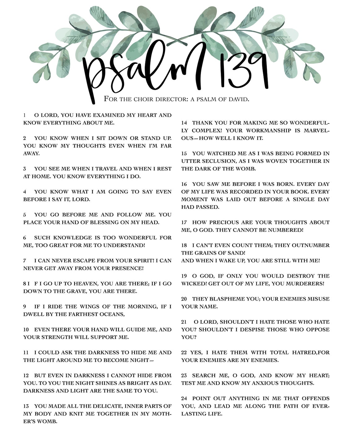 Psalm 139 NLT Print Bible Quote Etsy Psalm 139 NLT Print Bible Quote Etsy