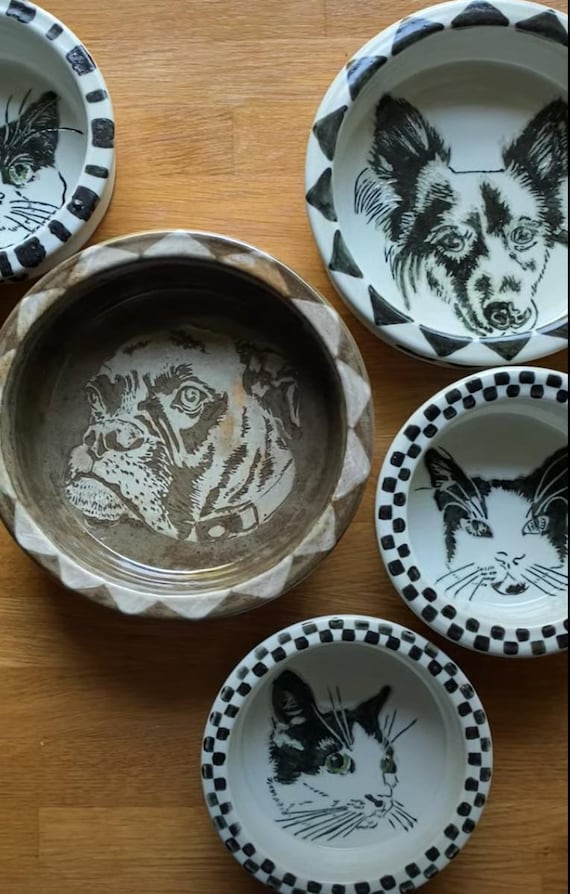 Handmade Personalized Pet Bowl: Custom Cat or Dog Portrait