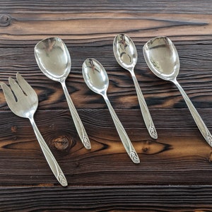 Set of 5 Vintage Silverplate Serving Utensils Silver Serving Spoon Serving Fork Old Flatware Vintage Salad Server Silverware for Repurposing