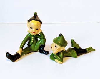 Vintage Holland Mold Elf figurines set of 2 sitting pixie