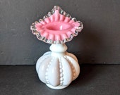 Pink Silvercrest Jack-In-The-Pulpit Vase Vintage Pink and White Milk Glass Vase Mid Century Flower Vase, Ruffle Top Vase, Mothers Day Gift