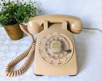 Vintage Bell System Western Electric Rotary Dial Phone Beige Rotary Telephone Landline Telephone Retro Phone Old Rotary Dial Landline