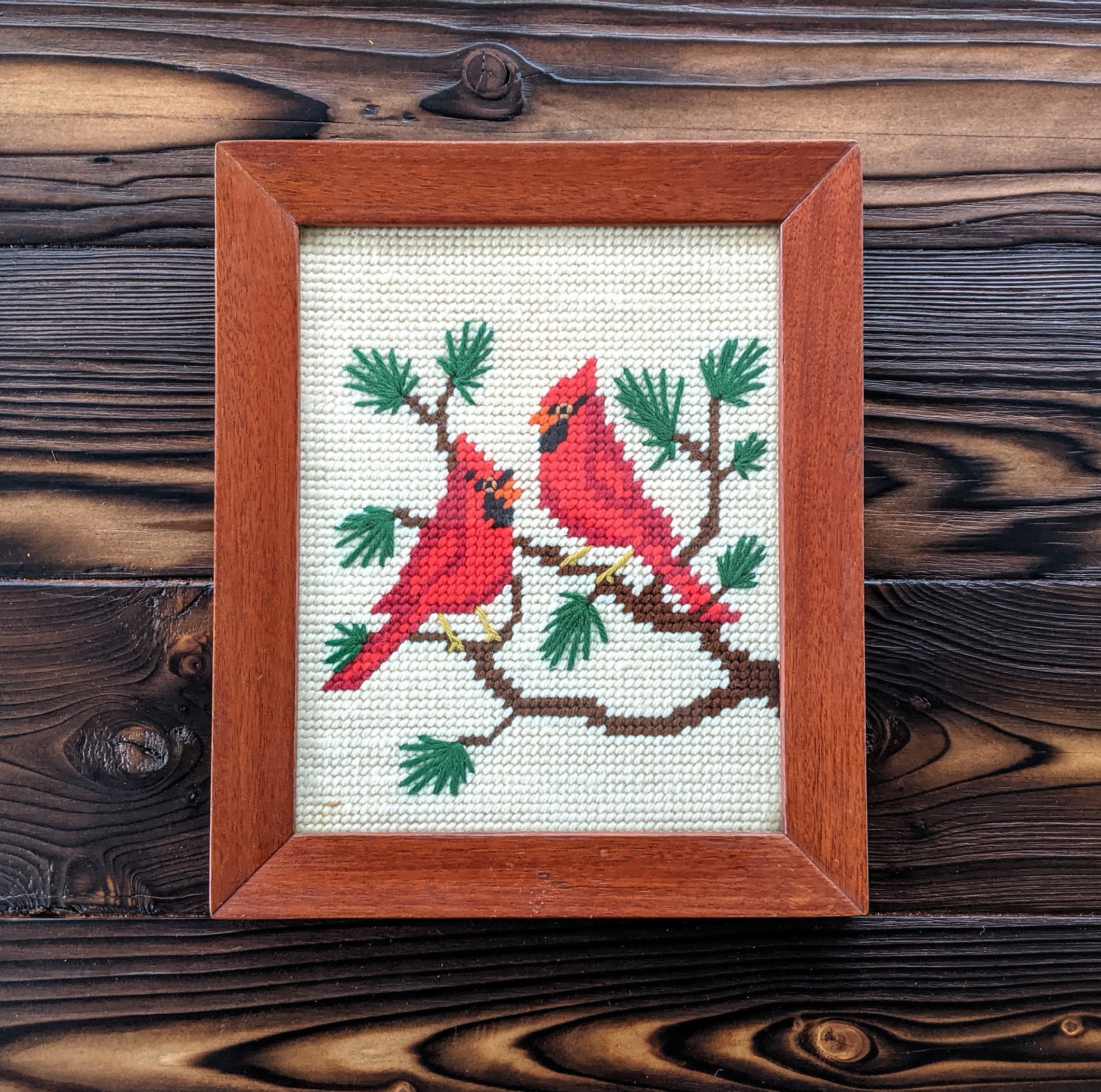 Vintage Mesh Needlepoint Art Red Cardinal Framed Needlepoint Etsy