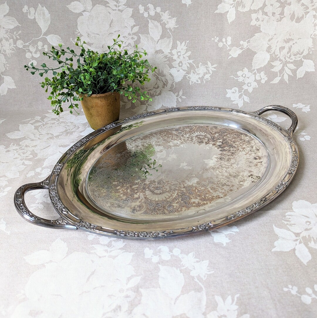 Large Silver Platter With Handles Vintage Butler Tray Silver - Etsy
