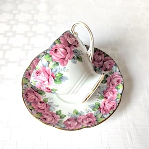 Vintage Royal Standard Rose of Sharon Teacup and Saucer Set England Pink Floral Tea Cup Bridal Tea Party Fancy Collectible Teacup Gold Trim