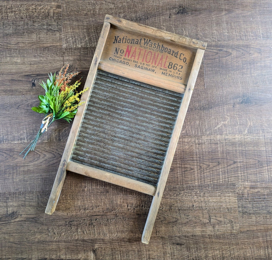 Antique Glass Washboard National Washboard 862 Wood Glass Farmhouse