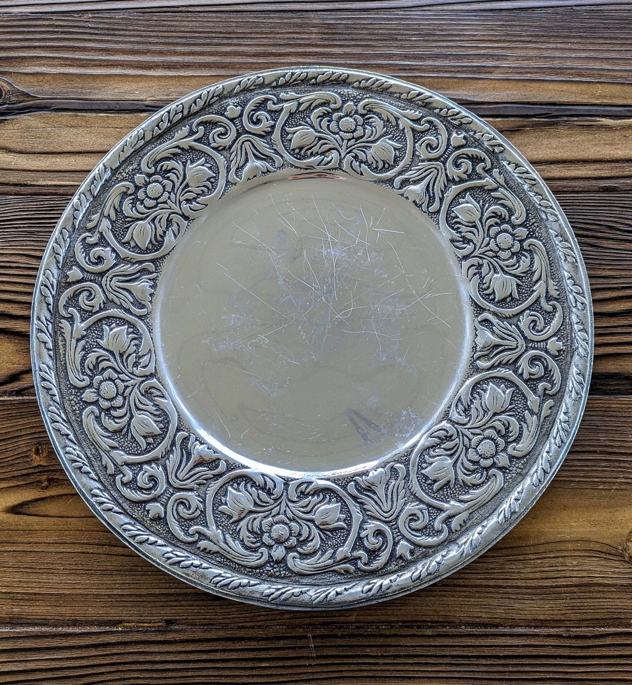 Vintage Wilton Armetale Pewter Tray, Ornate Repousse Floral Scroll