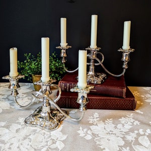 Pair of Vintage Silver Plate 3 Arm Candelabras Wedding Candelabra Centerpiece Church Candle Holder Elegant Buffet Table Candelabra Silver