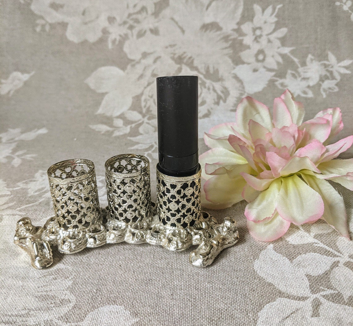 Vintage Lipstick Holder Silver Metal Lipstick Rack Filigree Etsy