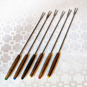 Vintage Fondue Forks with Wood Handles in Original Box MCM Stainless Steel Fondue Fork Set made in Japan Retro Fondue Party Retro Dining