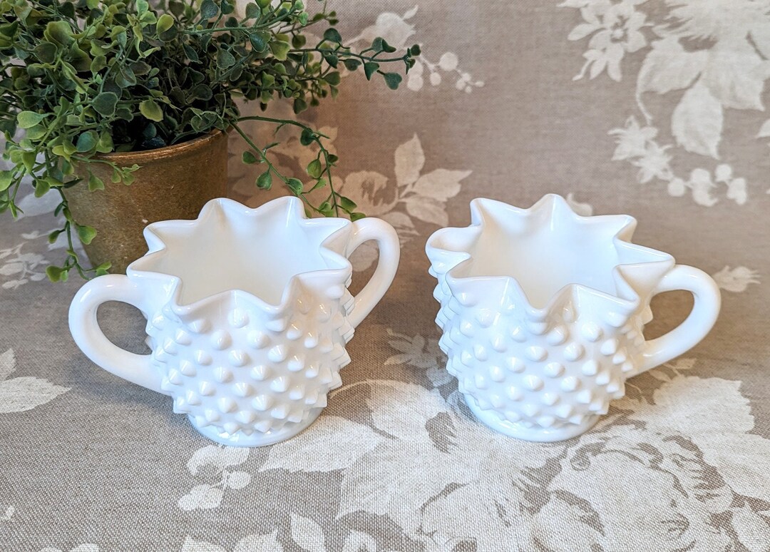 Vintage Milk Glass Creamer and Sugar Set Hobnail Creamer and Sugar Mid
