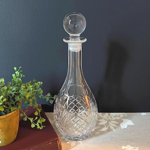 Vintage Diamond Pressed Glass Decanter: Bar Cart Accessory