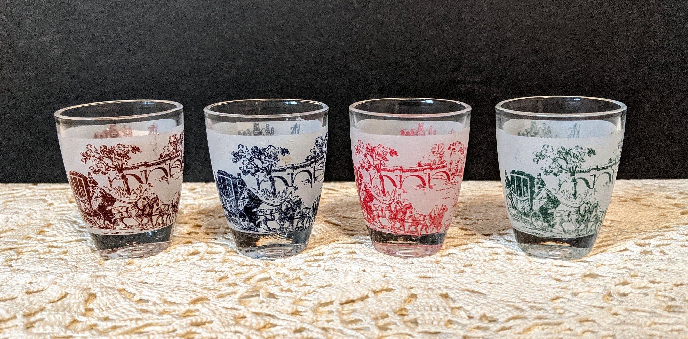 Vintage Shot Glasses Made in France Set of 4 Retro Frosted Etsy