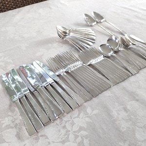 Vintage 1950s, 60 Piece Rogers  Oneida &quot;Proposal&quot; Silverplate Flatware Set Complete Service for 8 with Extra Pieces, Mid Century Silverware