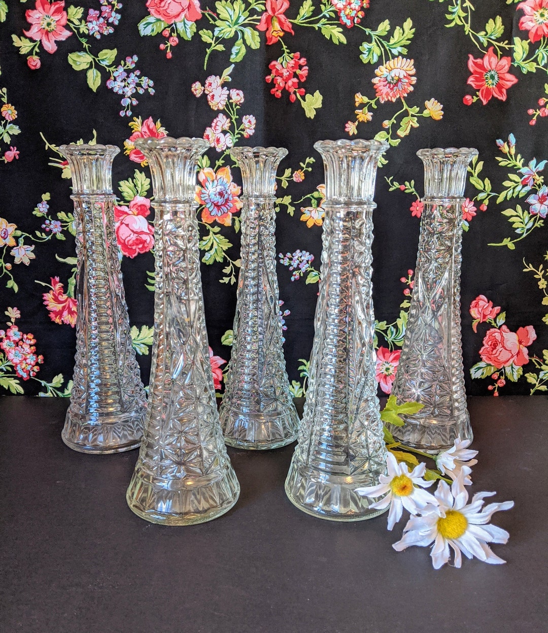 Lot of 5 Vintage Clear Glass Vases, Centerpiece Vases, Vintage Wedding ...