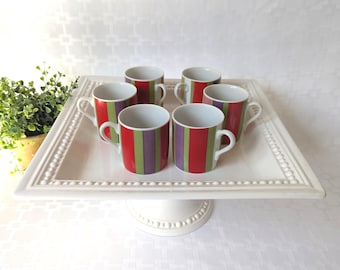 Set of 6 Vintage Candy Stripe Demitasse Cups by Elena 6 Multicolor Porcelain Espresso Cups Small Coffee Cups Retro 1970s Kitchenware