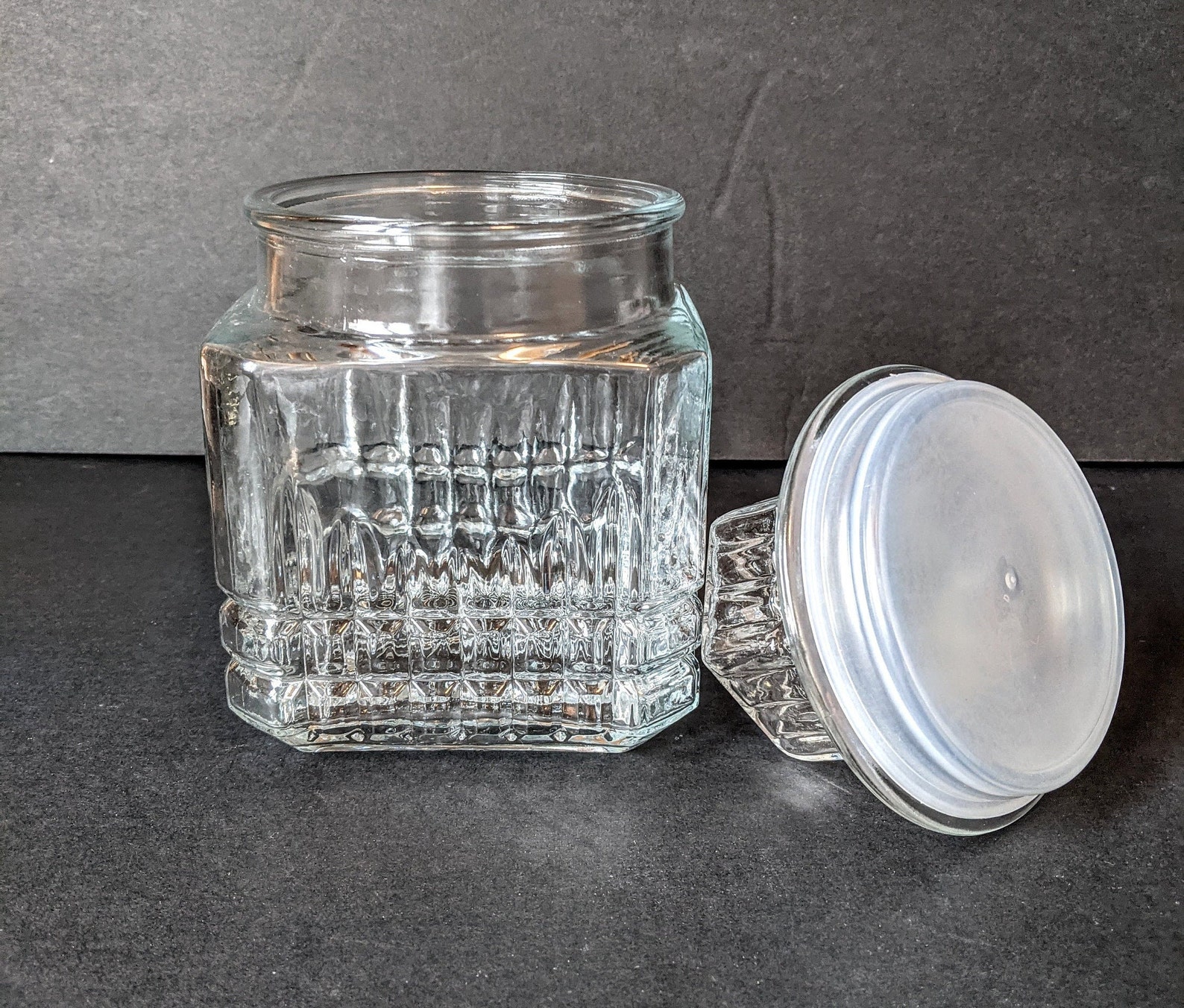 Large Glass Candy Jar With Lid Glass Canister Pressed Glass Etsy