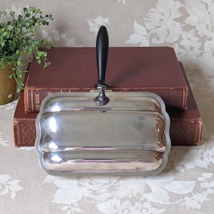 Vintage Bristol Silver on Copper Silent Butler with Black Handle Vintage Crumb Catcher, Silver Dining Pieces, Antique Display Piece Silver