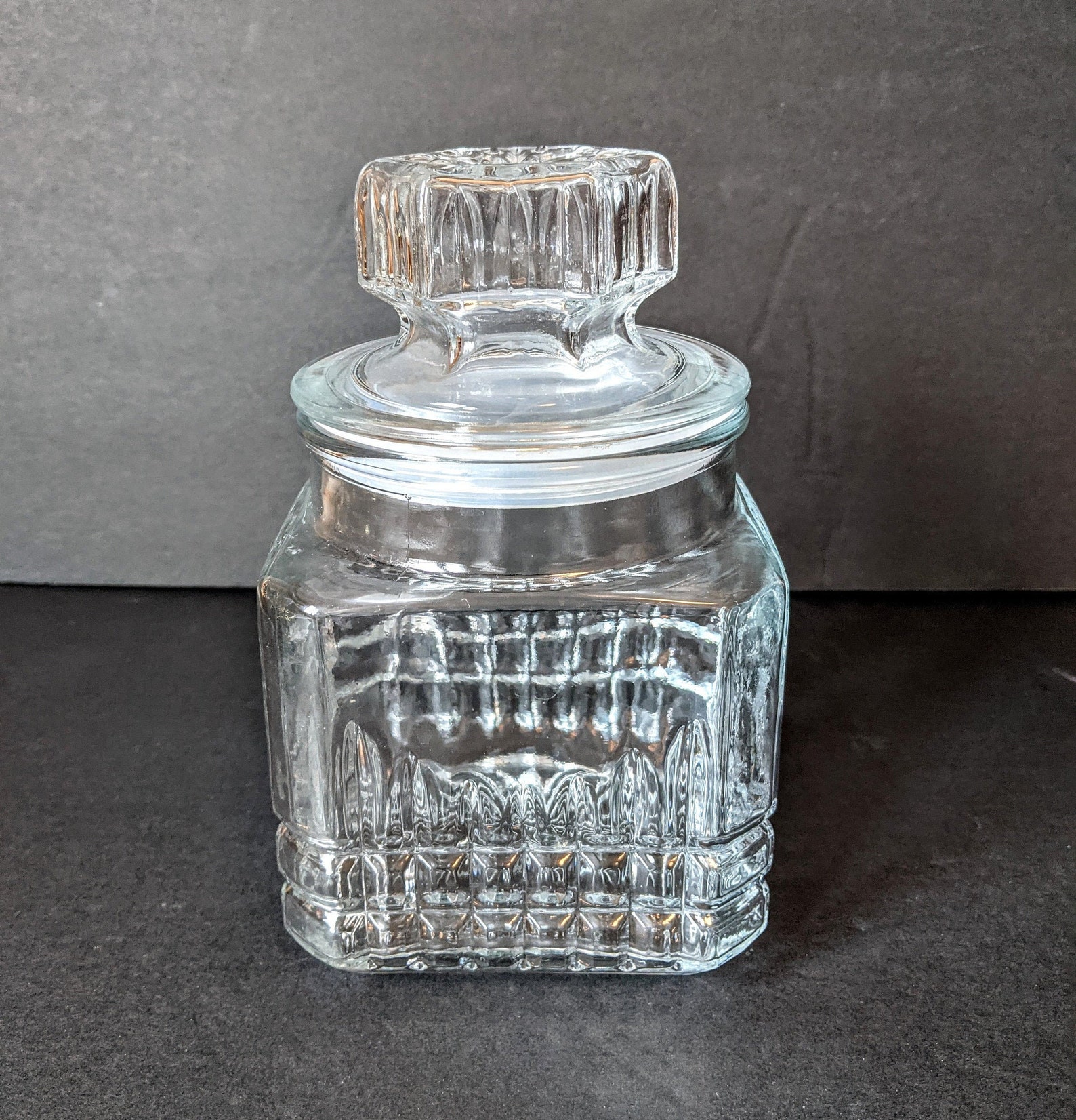 Large Glass Candy Jar With Lid Glass Canister Pressed Glass Etsy