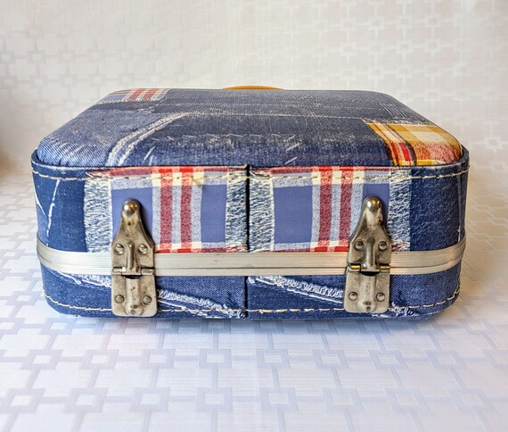 Vintage Denim Plaid Hard Sided Suitcase Small Ret… - image 7