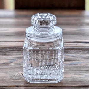 Vintage Koeze's Glass Canister Jar, Large Square Glass Candy Jar Lidded, Pressed Glass Apothecary, Kitchen Storage, Snack Jar, Food Storage