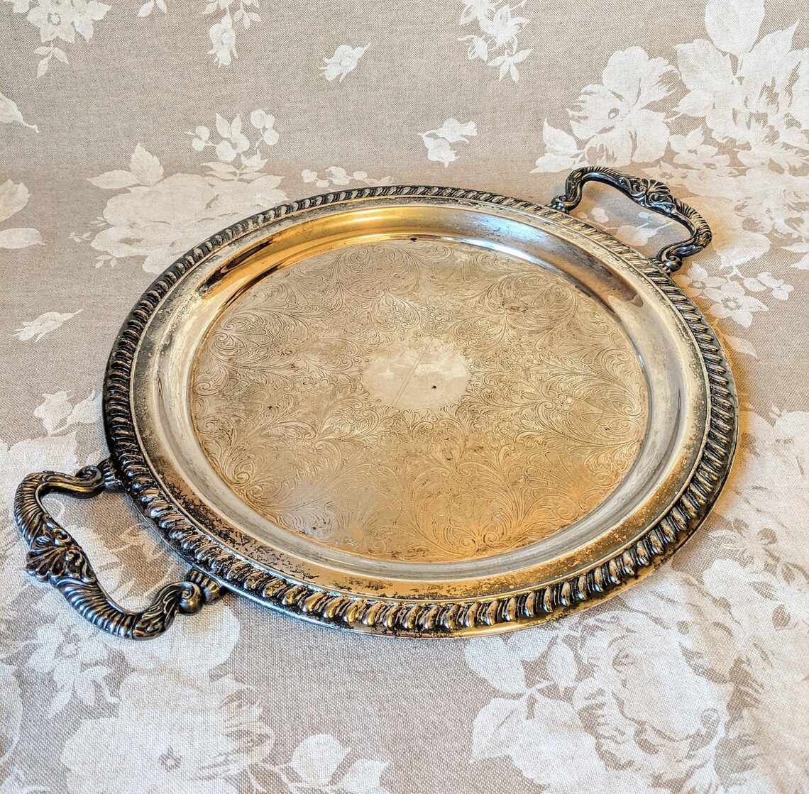 Vintage Vanity Tray Round Silver Dresser Tray vintage Bar Tray Etsy