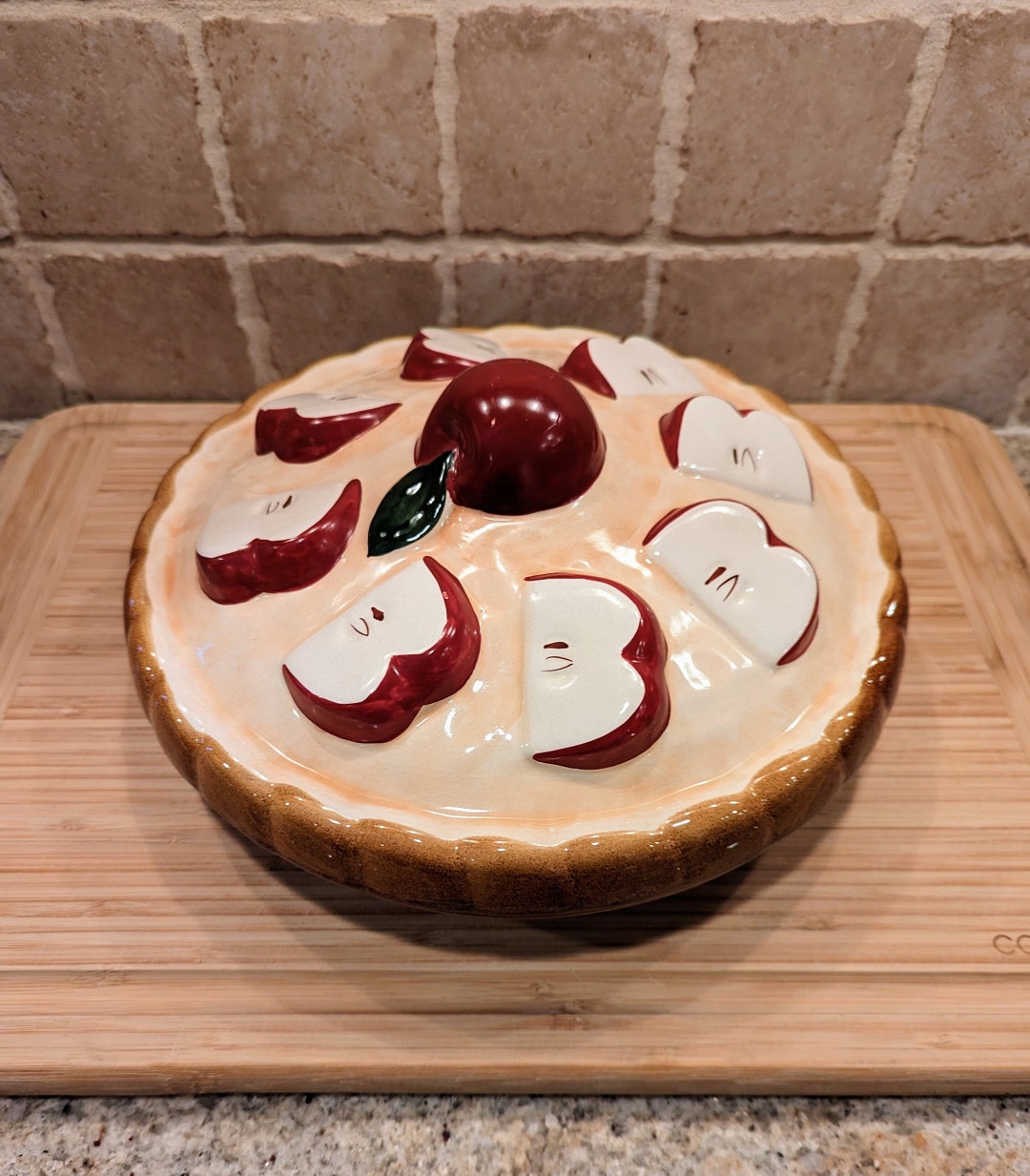 Vintage Ceramic Apple Pie Dish With Cover Lidded Pie Plate Etsy