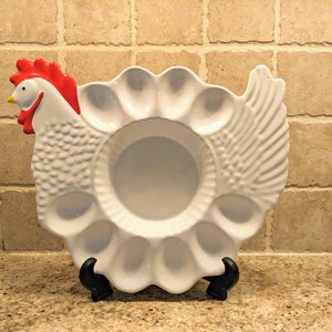 Vintage Chicken Deviled Egg Platter Ceramic Deviled Egg Dish Teleflora Egg Plate Farmhouse Kitchen Thanksgiving Table Vintage Egg Holder