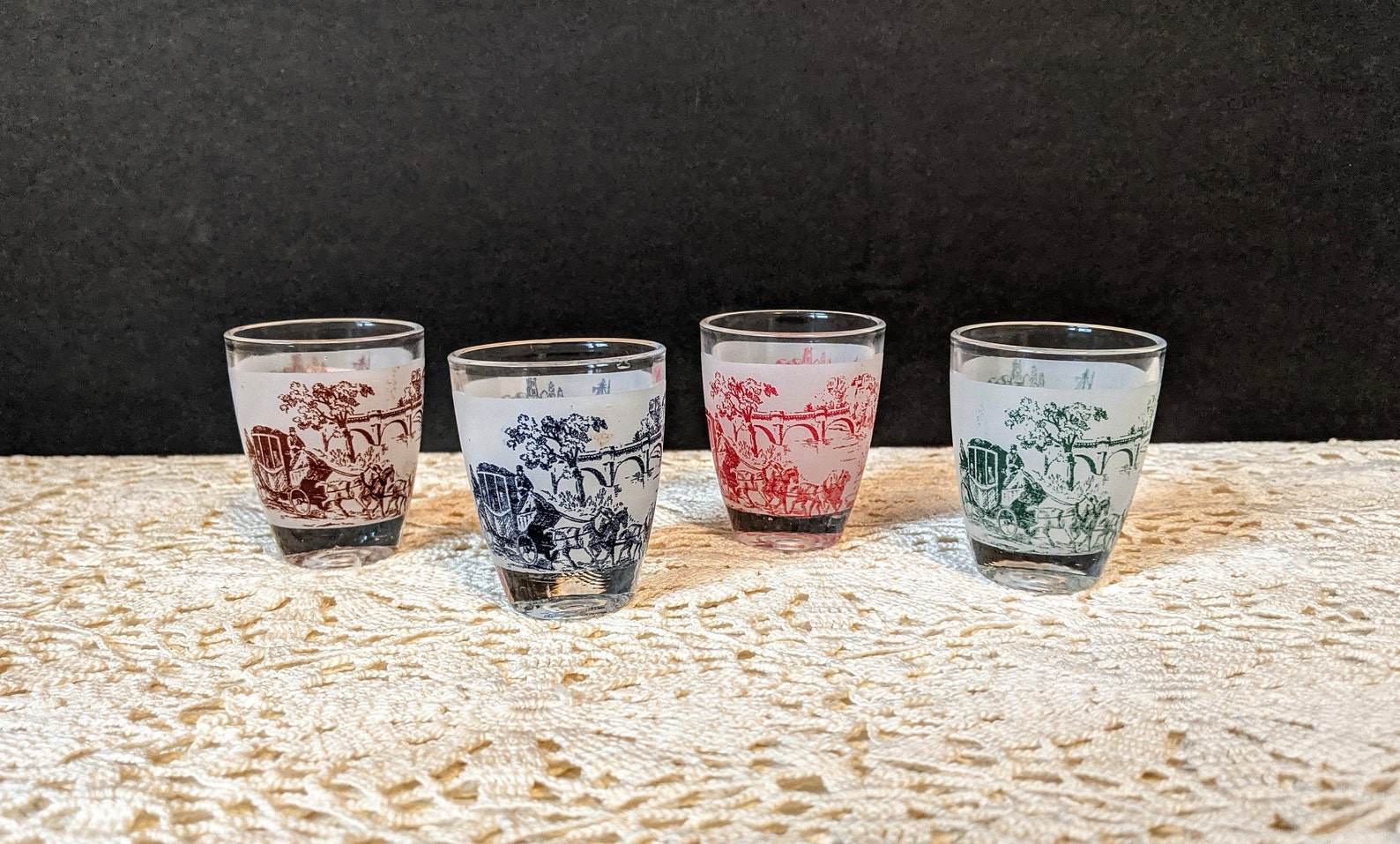 Vintage Shot Glasses Made in France Set of 4 Retro Frosted Etsy