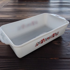 Vintage Fire King Primrose Loaf Pan Reverse Logo 1960s Milk Glass Loaf Pan Mid Century Kitchen Vintage Oven Dish Anchor Hocking Loaf Pan