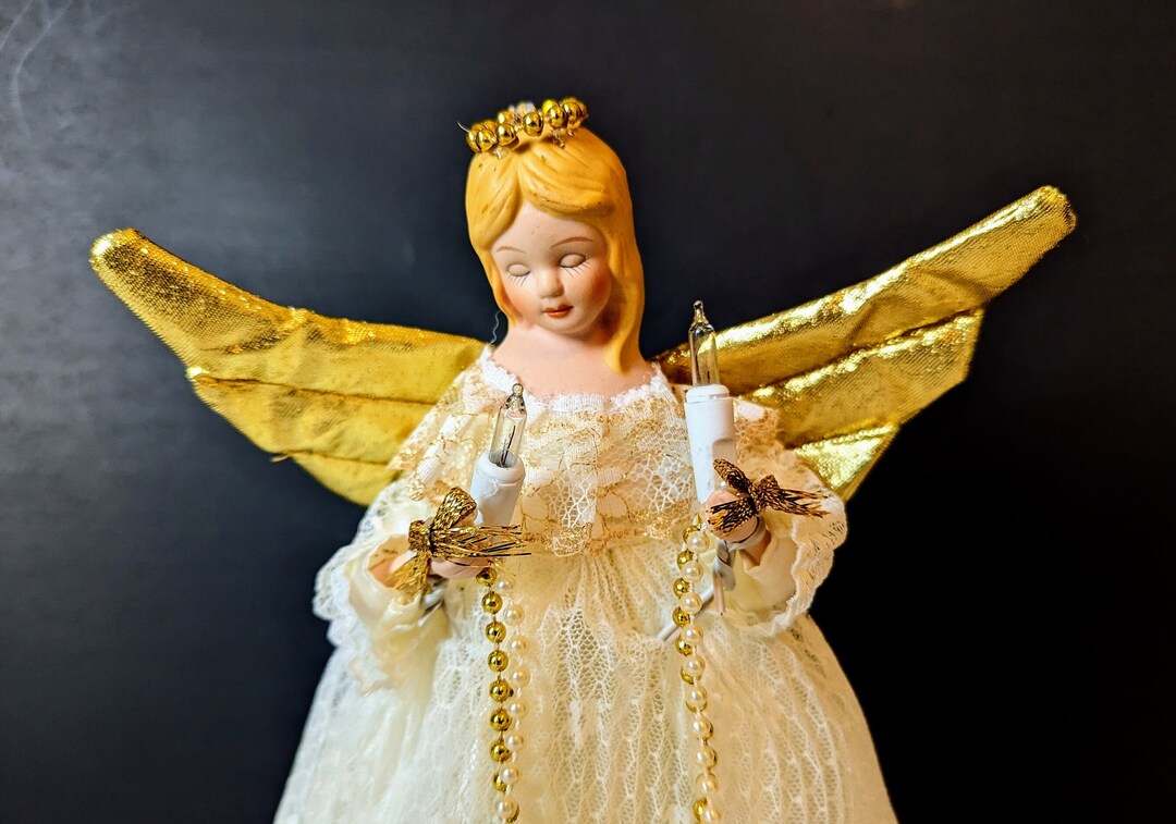 Vintage Porcelain Angel Tree Topper With Lights Christmas Etsy