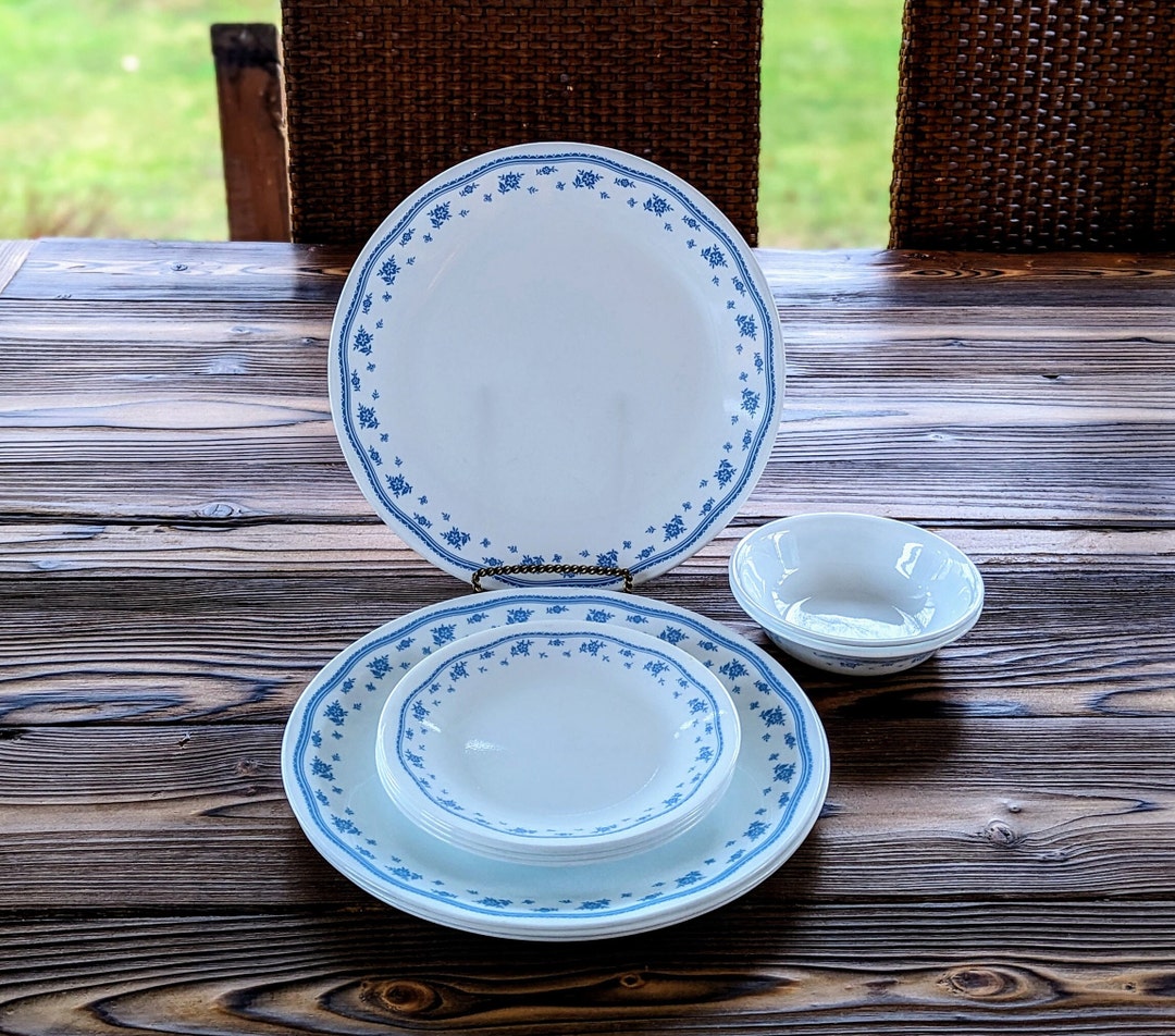 Vintage Corelle Dish Set 10 Pieces, Corelle Morning Blue Dishes Dinner