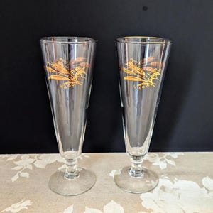 Pair of Homer Laughlin Prairie Gold Wheat Pilsner Beer Glasses, 22K Gold Foliage Glasses Set of 2, Retro Barware, MCM Pilsners 1950s Barware