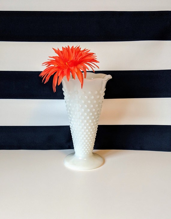Vintage Milk Glass Vase Hobnail Tall White Vase Wedding Vase Etsy