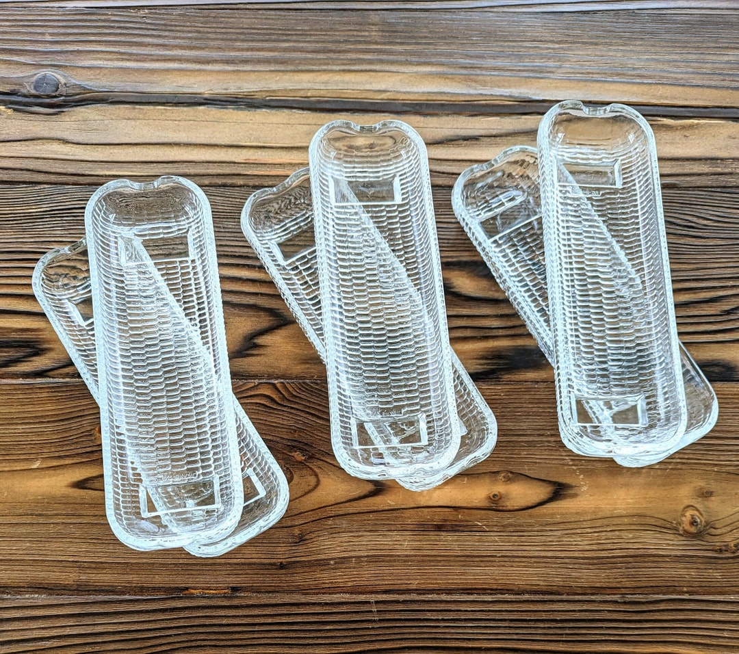 Vintage Glass Corn on the Cob Dishes Set of 6 Retro Corn on the Cob