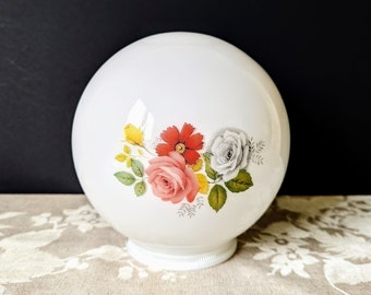 Vintage Milk Glass Round Light Globe with Flowers Replacement Shade for Lamp Glass Lampshade Round Lamp Globe Mid Century Light